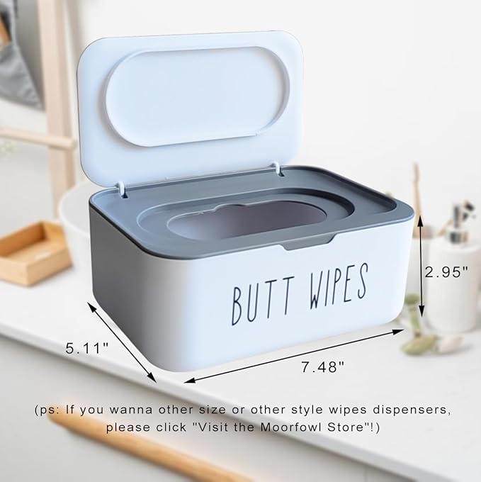 Moorfowl Butt Wipes Container for Bathroom Flushable Toilet Wipes Holder Dispensper Cute Sleek Look Nursery Decor