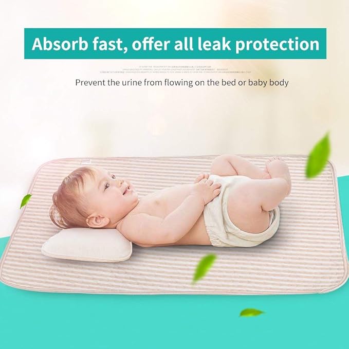 Fdit Baby Changing Pad, Portable Cotton Diaper Mat, Multi-Function, Coffee Stripes, M-50x70cm, 0-3 Years