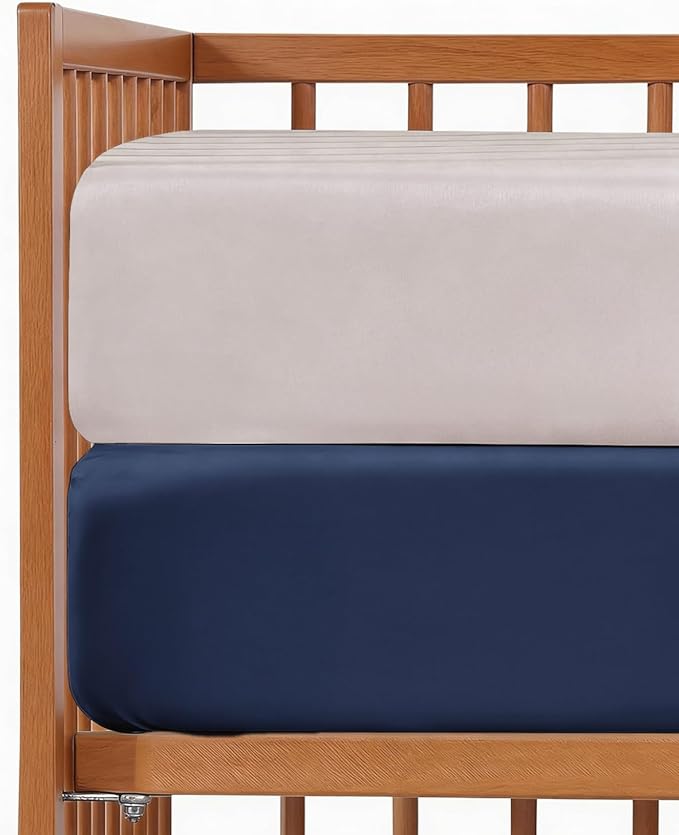 2-Pack Mini Crib Sheets Fitted - Pack N Play Sheets for Pack and Play Mattress - Stretchy Soft Microfiber Playard Bedding - Mini Toddler Bed Cover for Boys & Girls - Oeko-Tex - 38 x 24in, Grey/Navy