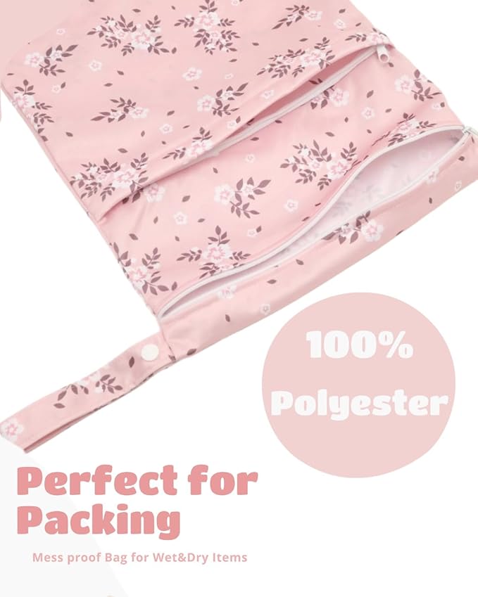 Wet Dry Bag Reusable Waterproof Swimming Bag Travel Beach Pool Yoga Gym Bag for Baby Cloth Diaper Swimsuits Wet Clothes Two Zipper Pockets 3 Pack 3L27