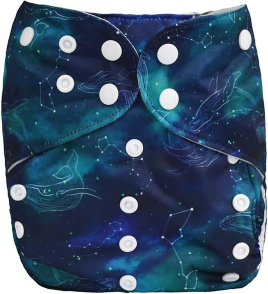 2 to 7 Years Old Cloth Diaper Nappy Pocket Reusable Washable Junior Big Baby Kids Toddler (Whale Stars)