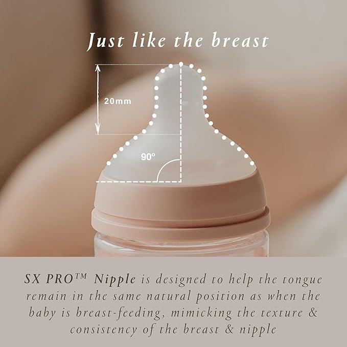 Suavinex Bonhomia Glass Baby Bottle with SX PRO Silicone Nipple, Anti Colic Baby Bottles, Baby Bottles for Breastfed Babies, 2 Pack 8 oz, Beige
