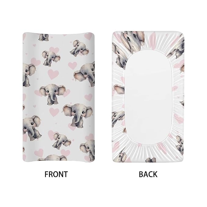 ZDCUSTOM Cartoon Elephant Baby Changing Pad Cover Change Table Pad Covers for Baby Girls and Boys, Diaper Changing Table Mat Fits Standard Contoured Changing Pads