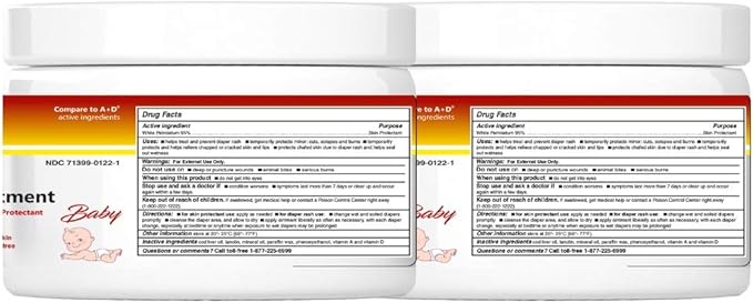 Vitamin A and D Ointment, Diaper Rash Ointment and Skin Protectant, 1 LB Jar (2 Pack)