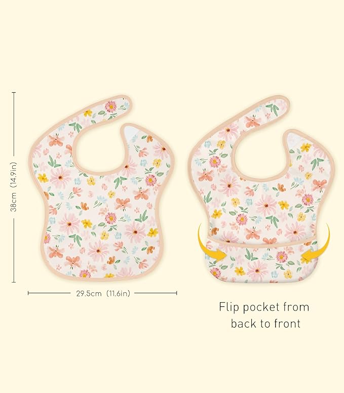 3-Pack Waterproof Baby Bibs for Eating - Mess Proof Lightweight Toddler Feeding Bibs with Large Food Catcher, Food-Grade Baby Eating Essentials, Easy to Put On & Clean(Country Floral)
