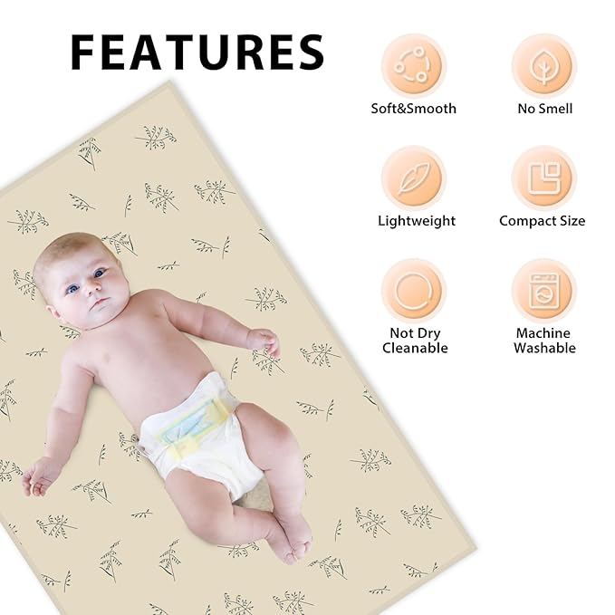 Vegan Leather Baby Changing Mat - Wipeable Portable Changing Pad, Foldable Travel Changing Mat for Baby, Newborns Toddlers Shower Gifts (Ear of Wheat,20"*28")