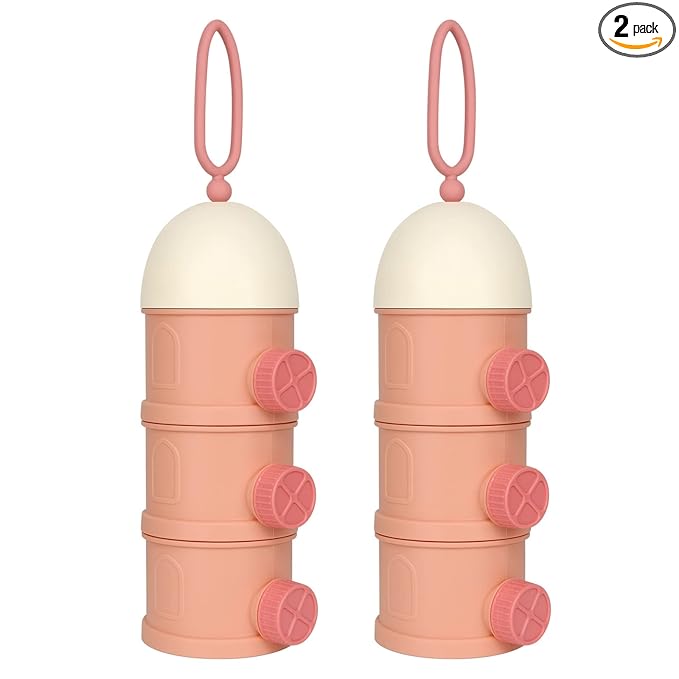 Accmor Formula Dispenser On The Go, 3 Layers Stackable Formula Container to Go, Non-Spill Portable Milk Powder Baby & Kids Snack Container, Pink