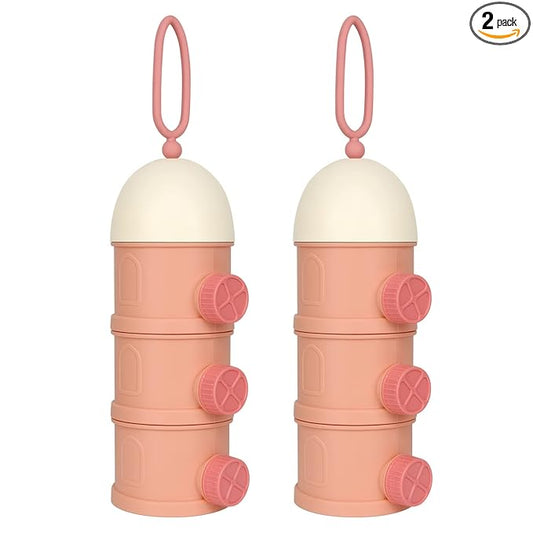 Accmor Formula Dispenser On The Go, 3 Layers Stackable Formula Container to Go, Non-Spill Portable Milk Powder Baby & Kids Snack Container, Pink