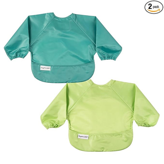 Tiny Twinkle Long Sleeve Bib for Babies & Toddlers | 2-Pack Waterproof Smock Bib for Eating | Machine Washable & Mess-Proof Feeding Essentials | Newborn Shower Gift (Rainforest,6–24M)