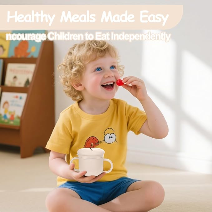 Mity rain Stainless Steel Snack Containers for Kids with Spill-Proof Silicone Lids & Handles - 3-in-1 Baby Snack Cups, No-Spill Toddler Snack Box, Perfect for On-the-Go Healthy Eating