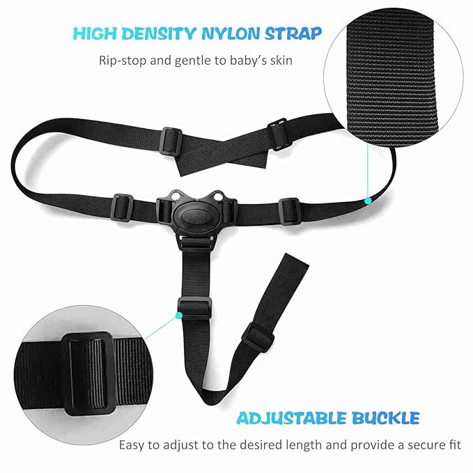 Adjustable 3 Point Harness Baby High Chair Straps, Nylon Tape, Strong Adhesive, Lightweight, Portable, for Baby Kid Stroller, Pushchair