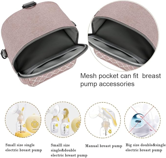 Breast Pump Bag - Small Size Cooler and Moistureproof Backpack Double Layer for Mother Baby Bottle Breast Milk Pump Outdoor Working Backpack Lunch Bag (Pink)