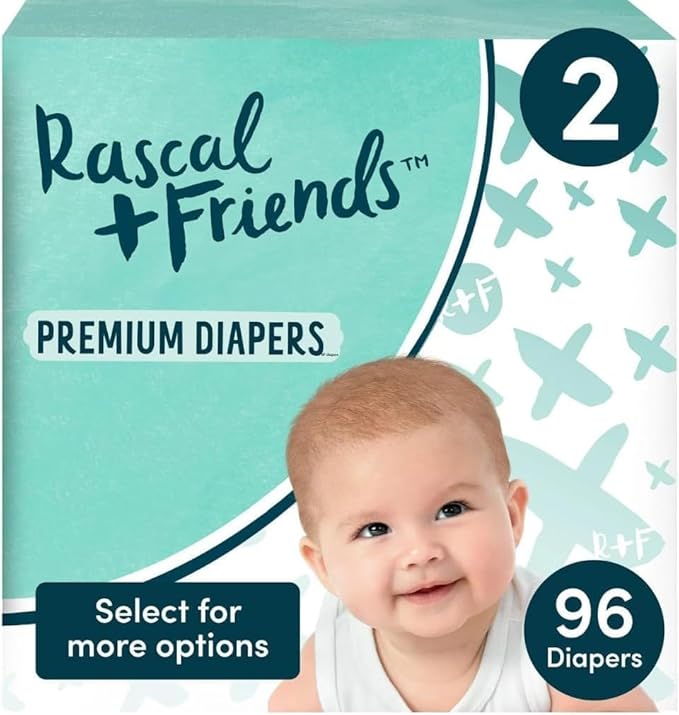 New Rascal & Friends 961920 Premium Diapers, Size 2, 96, White