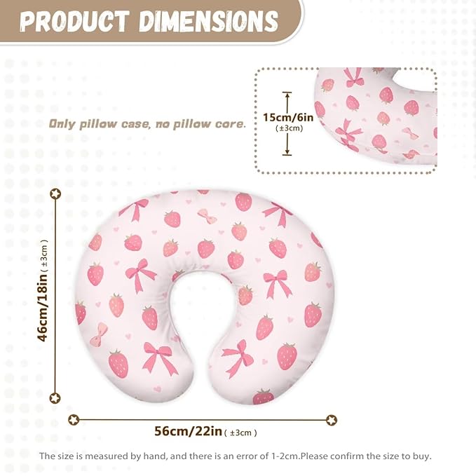 Pink Strawberry and Bow Tie Nursing Pillowcase Nursing Pillow Cover Cuddle Pillow Slipcover Detachable Nursing Pillow Protective Baby Feeding Baby Essentials
