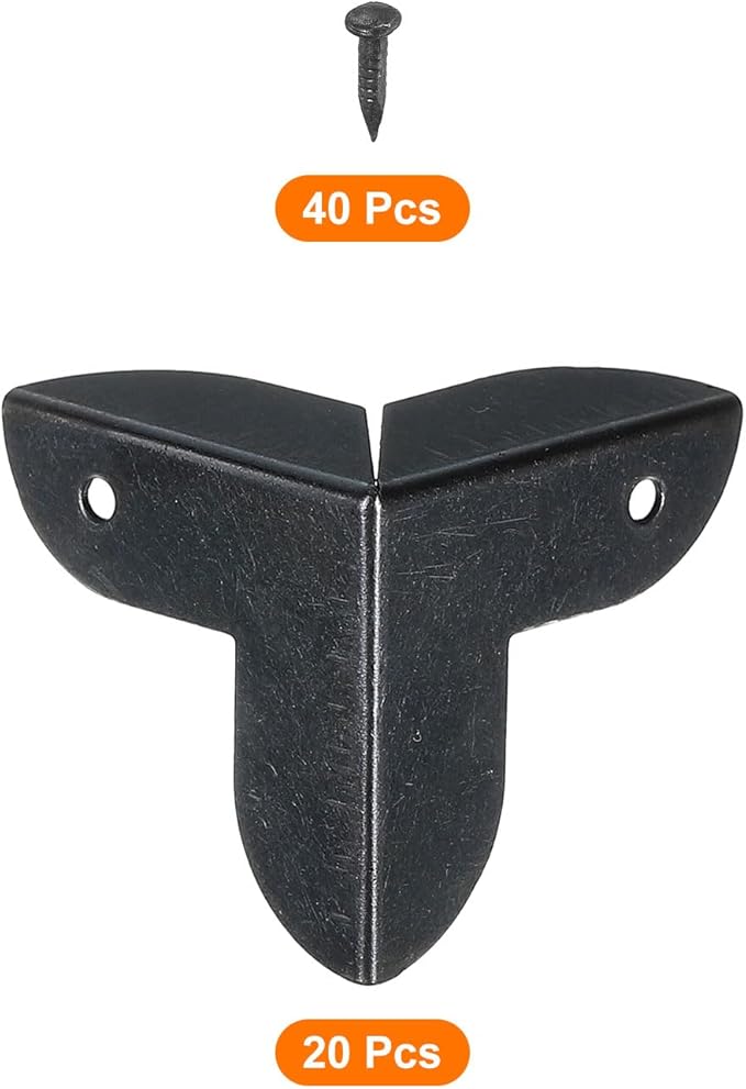 uxcell 20 Pcs Decorative Box Corner Cover, 23mm Metal Edge Guard, Furniture Corner Edges Protector with Screws, Black