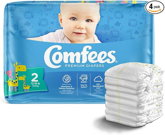 Comfees Premium Baby Diapers with Total Fit System for Boys & Girls, Size 2, 168Count, White (CMF-2)