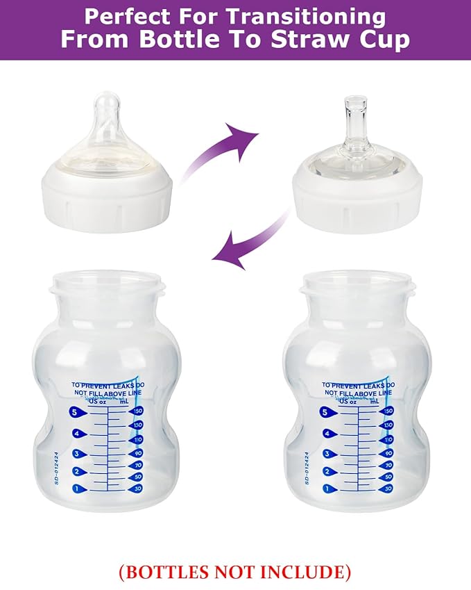 Sippy Straw Nipples for Dr. Brown's Wide-Neck Baby Bottles and Sippy Spout Bottles,Variable Flow, Silicone Conversion Nipple,6+ Months,4 Count
