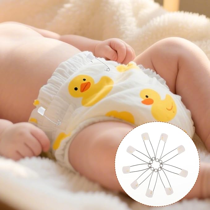 50 Pcs Diaper Pins, 2.2 Inch Plastic Head Safety Pin with Safe Locking Closures, Cloth Diaper Nappy Pins with Locking Closures Stainless Steel