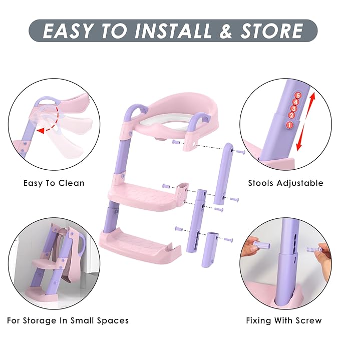 Potty Training Seat with Step Stool Ladder, Toddler Potty Training Toilet for Boys Kids, Potty Chair Adjustable Potty Seat for Toilet with Anti-Slip Wide Steps Splash Guard Safety Handles