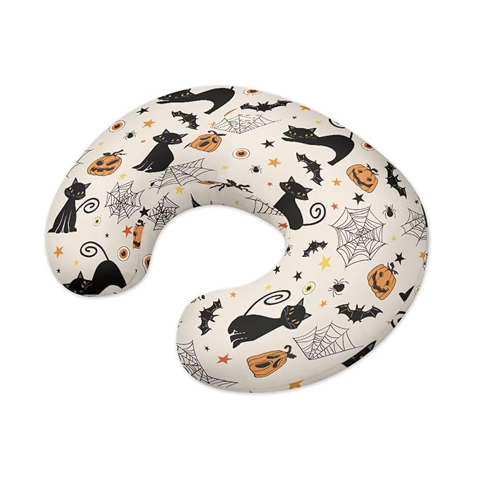 Halloween Nursing Pillow Cover for Baby Boys, Halloween Decor Spider Web Breastfeeding Pillow Slipcover, Cat Bat Pumpkin Pillowcase for Newborn Infant Cover Only