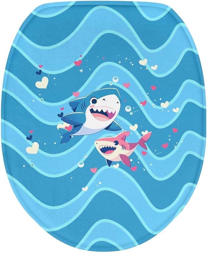 Cute Cartoon Shark Toilet Lid Covers Flannel Fabric Breathable Toilet Seat Covers for Kids Bathroom Decor, Dustproof Seat Covers Keep Clean Tidy Reusable Toilet Protector