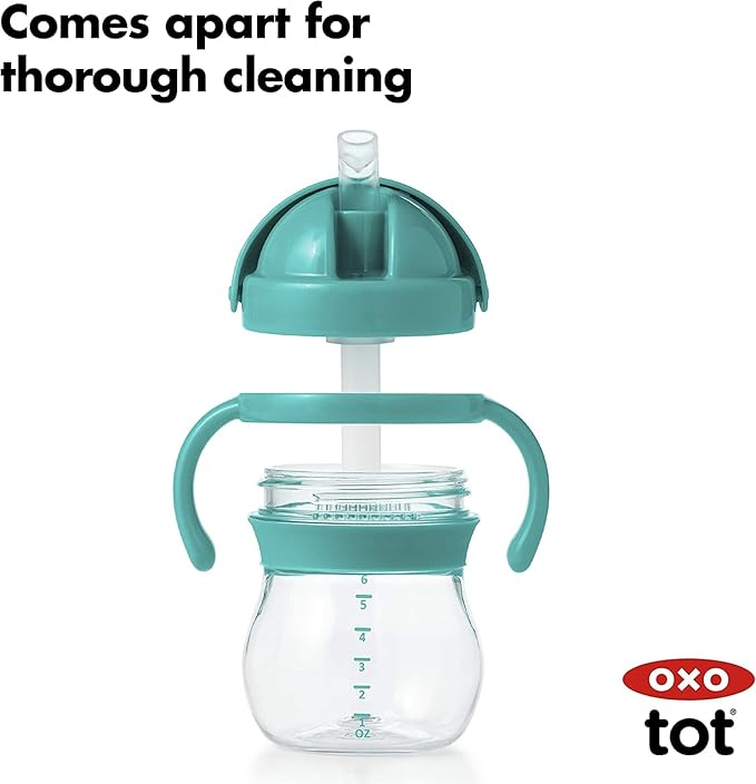 OXO Tot 6 Ounce Transitions Straw Cup with Removable Handles - Teal (Pack of 2)