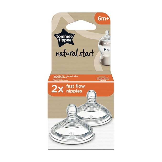 Tommee Tippee Natural Start Baby Bottle Nipples, Breast-Like for A Natural Latch, Anti-Colic Valve, Soft Silicone, Thicker Feed, 6+ Months, Pack of 2