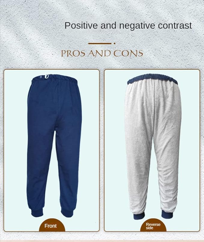 Waterproof Diaper Pants for The Elderly, Leak-Proof Long Pants, Washable Cotton, Adult Urine Pads,Paralyzed, Bedridden Men Women (Blue,XL)
