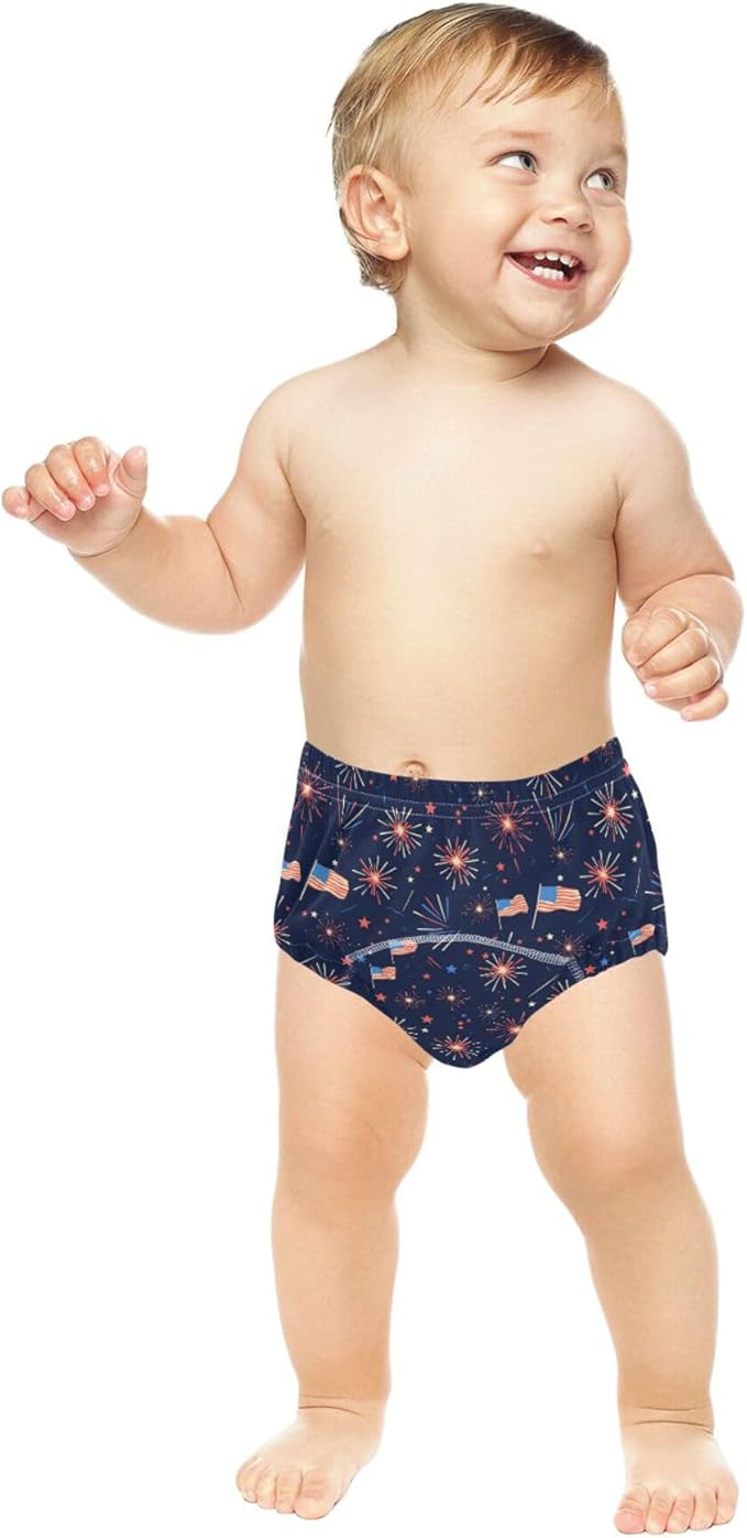Little Girls Toilet Training Pants Reusable Sleep Boxer Briefs Underwear for Infant 2T Fourth of July Fireworks and Flag