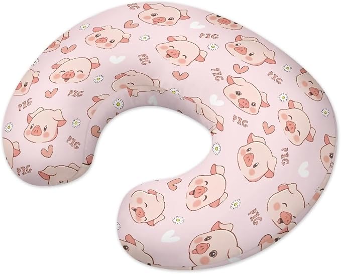 Cute Pig Nursing Pillow Cover for Newborn U-Shaped Breastfeeding Pillow Slipcover Hidden Zipper Design Soft and Skin-Friendly