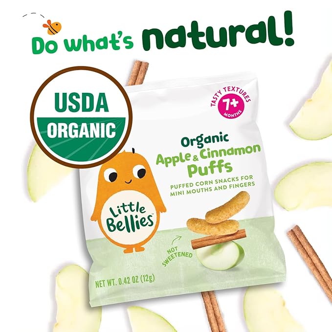 Little Bellies Organic Apple & Cinnamon Puffs Baby Snack (.42 oz Individual Packs), (Pack of 36)