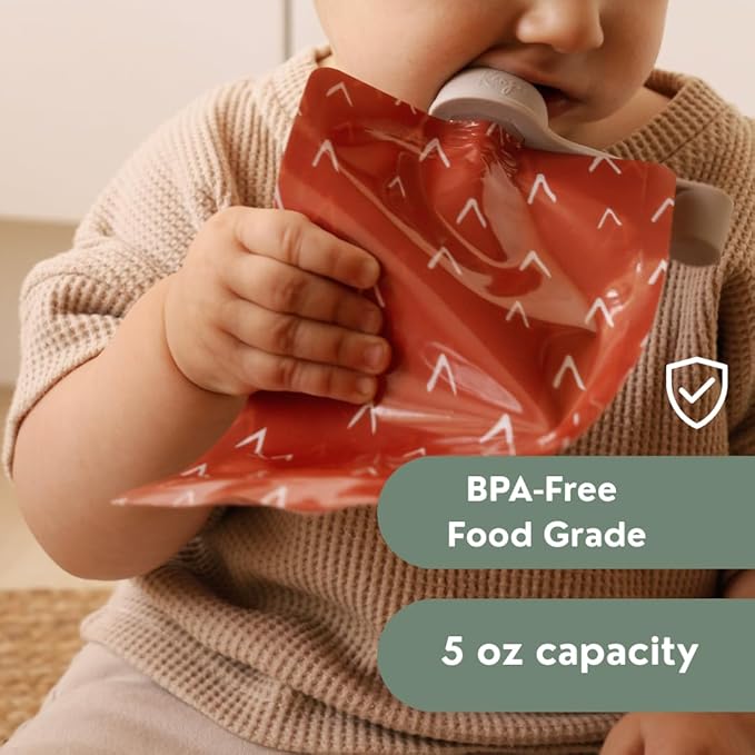 Reusable Baby Food Pouches - Storage Pouches for Toddlers & Kids - Applesauce, Smoothies, Yogurt, Puree Squeeze - BPA-Free Squeeze Pouch - Kangoo - 12 pack - Double Zipper | BOHO Designs
