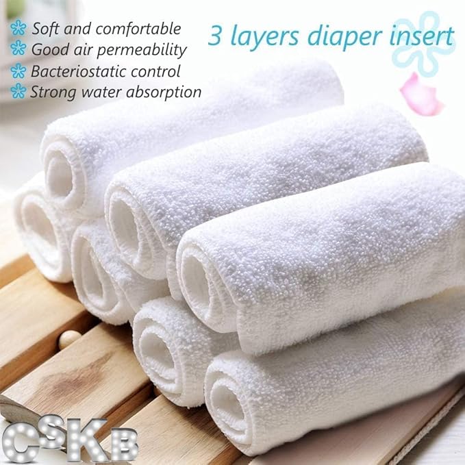 Baby Cloth Diapers Washable Reusable Diapers for Baby Girls and Boys, One Size Adjustable 7 Pack with 7 Inserts and 1 Storage Bag