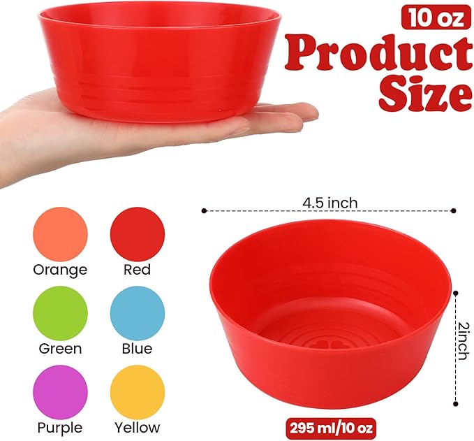 Foaincore Kids Plastic Bowls 10 oz Cereal Snack Microwave Dishwasher Safe Toddler Bowls Kids Colorful Snack Children Salad Dessert Soup Supplies