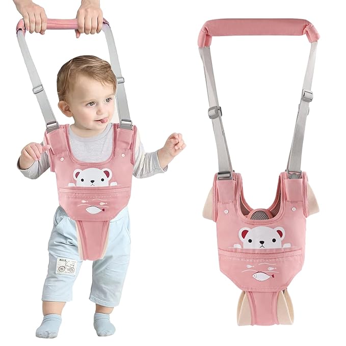 Baby Walking Harness Handheld Baby Walker Assistant Belt Adjustable Toddler Infant Walker Harnesses Standing Up and Walking Learning Helper with Detachable Crotch for 9-24 Month (Pink)