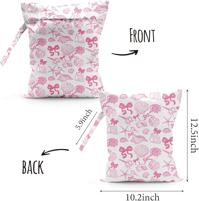 Waterproof Cloth Diaper Wet Dry Bag Reusable Travel Beach Pool Daycare Soiled Toddler Items Yoga Gym Bag for Swimsuits Wet Clothes Bags - 2pcs Coastal Themed Pattern