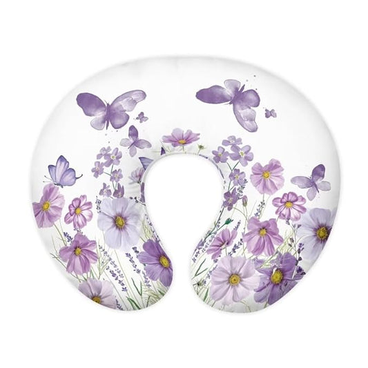 Jeiento Purple Floral Nursing Pillow Covers Butterfly Breastfeeding Pillow Slipcover Soft Comfort Fabric Cover for Baby Girl and Boys,Cover Only for U-Shaped Pillowcase