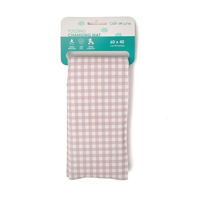 Clair de Lune Gingham Foldable Changing Mat, Easy Clean Soft Water Resistant Travel Pad 60 x 34 cm