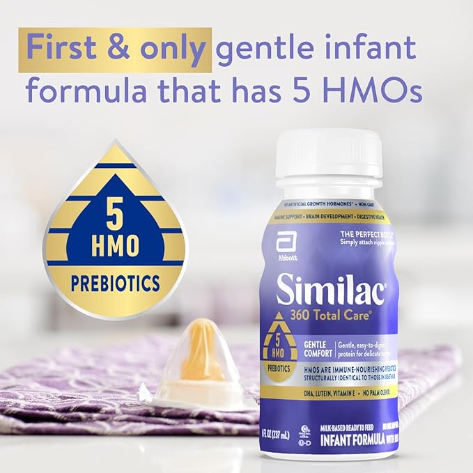 Similac 360 Total Care Gentle Comfort Baby Formula, Easy-to-Digest Formula, Has 5 HMO Prebiotics, Ready-to-Feed Infant Formula, 8-fl-oz Bottle, Pack of 24