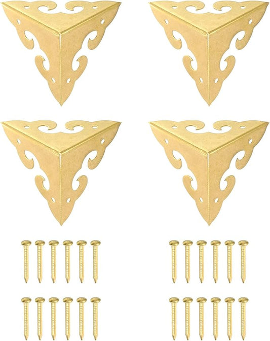 uxcell 4 Pcs Brass Edge Guard, 35mm Decorative Box Corner Cover, Corner Protector, Vintage Stair Dust Corners with Screws, Gold