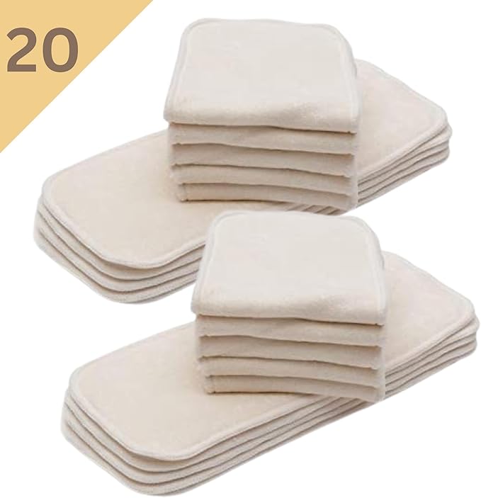 20 Pcs KaWaii Baby Premium 5-Layer Cloth Diaper Inserts Reusable Very Absorbent Booster Pad Washable Liners for One Size Baby Cloth Diaper, Newborn to Toddler,14 x 5