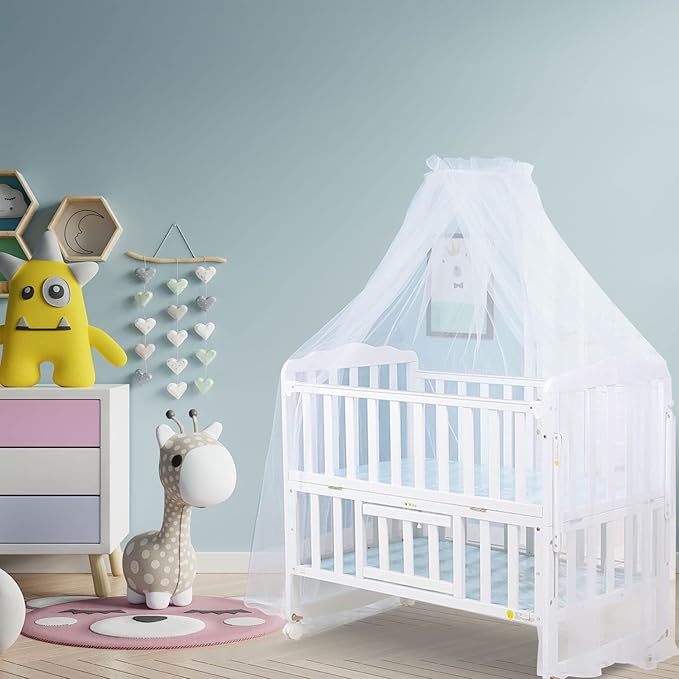 Crib Dome Mosquito Net, Universal 160x450cm Lace Decorative Toddler Bed Crib Canopy Netting for Baby Cribs, Breathable Mesh to Keep Mosquitos Away