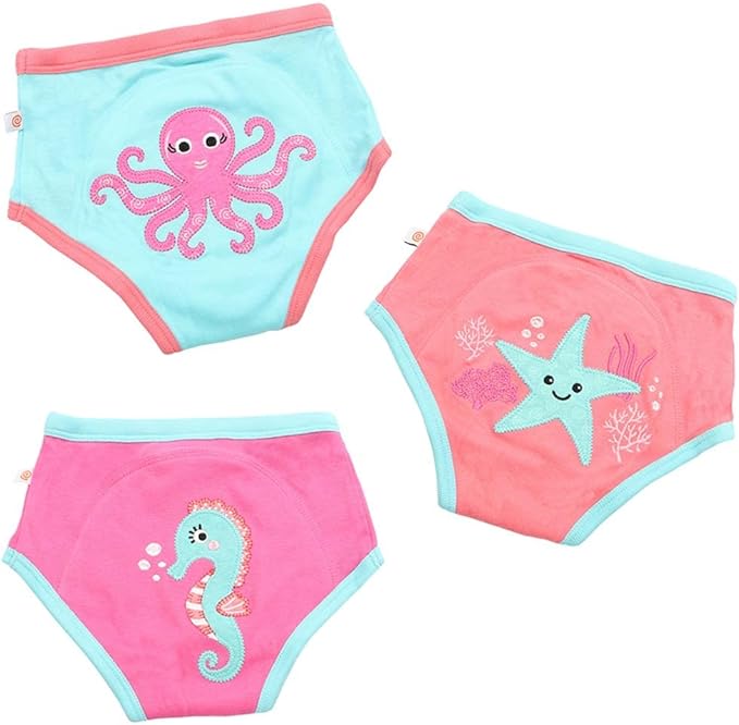 ZOOCCHINI Toddler 3-Pack Potty Training Pants - Soft Organic Cotton Underwear with Absorbent Padding and Fun Designs, Ocean Gals, 2-3 Years