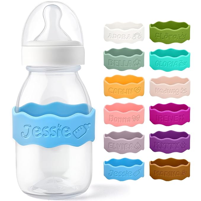 Personalized Baby Bottle Labels for Daycare Custom Engraved Silicone Bands with Name Logo Reusable Personalized Name Labels for Daycare Kindergarten School Summer Camps