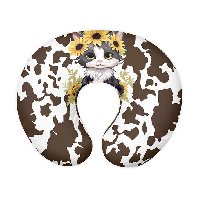 Forchrinse Sunflower Cat Bronze Cow Nursing Pillow Cover for Baby Boys Girls,Soft Breastfeeding Pillow Cover Washable Infant Feeding Cushion Cover Easy to Clean