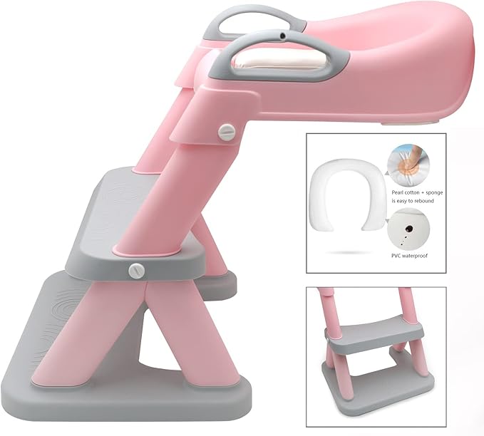 XKMT- Pink Toddler Potty Training Seat Ladder Wider Step Toilet Chair Infant Kid Bathroom Trainer