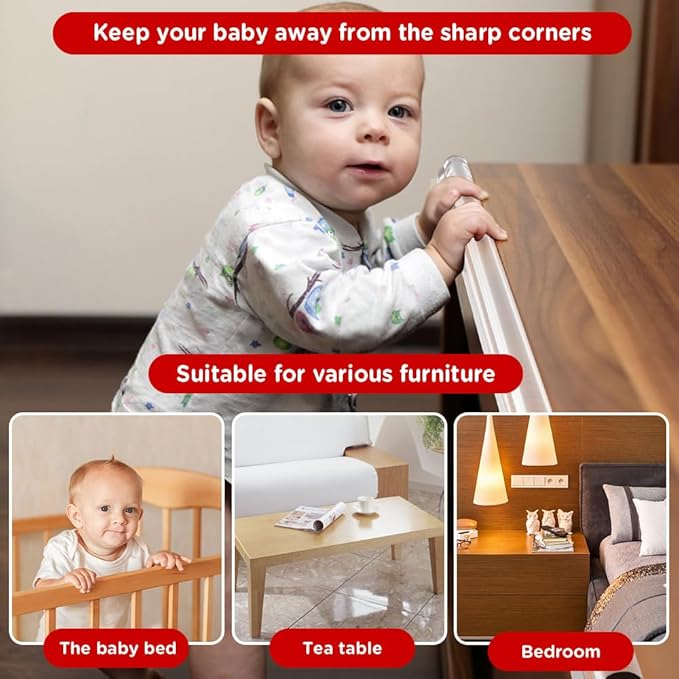 Edge Protector for Baby Proofing,Clear Edge Protector Strip,Sharp Edge Wrap Cover Tape,Self Adhesive Protective Bumper Guards for Cabinet Door,Desk,Glass Table, and Wall 6.6ft(2M) with 4 Corners