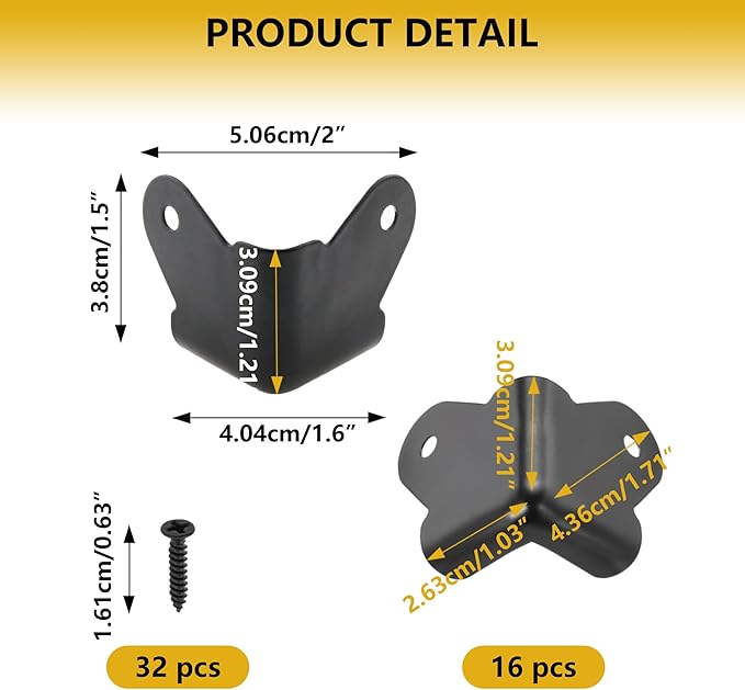16 Pack Heavy Duty Metal Corner Protectors, Black Iron Edge Guards with Mounting Screws - Cabinet Corner Protectors for Furniture, Anti Dent Protection for Speaker Cases, Tables, Boxes