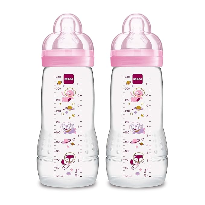 MAM Easy Active Baby Bottle 11oz, Easy Switch Between Breast and Bottle, Easy to Clean, 4+ Months & Plastic Trainer Cup (1 Count), 8 oz. Trainer Drinking Cup with Extra-Soft Spout
