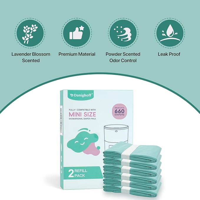 Diaper Pail Refills Compatible with DEKOR MINI, 30% Extra Thick, Leak-Proof, Durable, Holds Up to 660 Diapers, Easy to Use for Baby’s Diaper Disposal